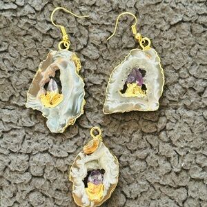 Gold and Purple Geode Earrings